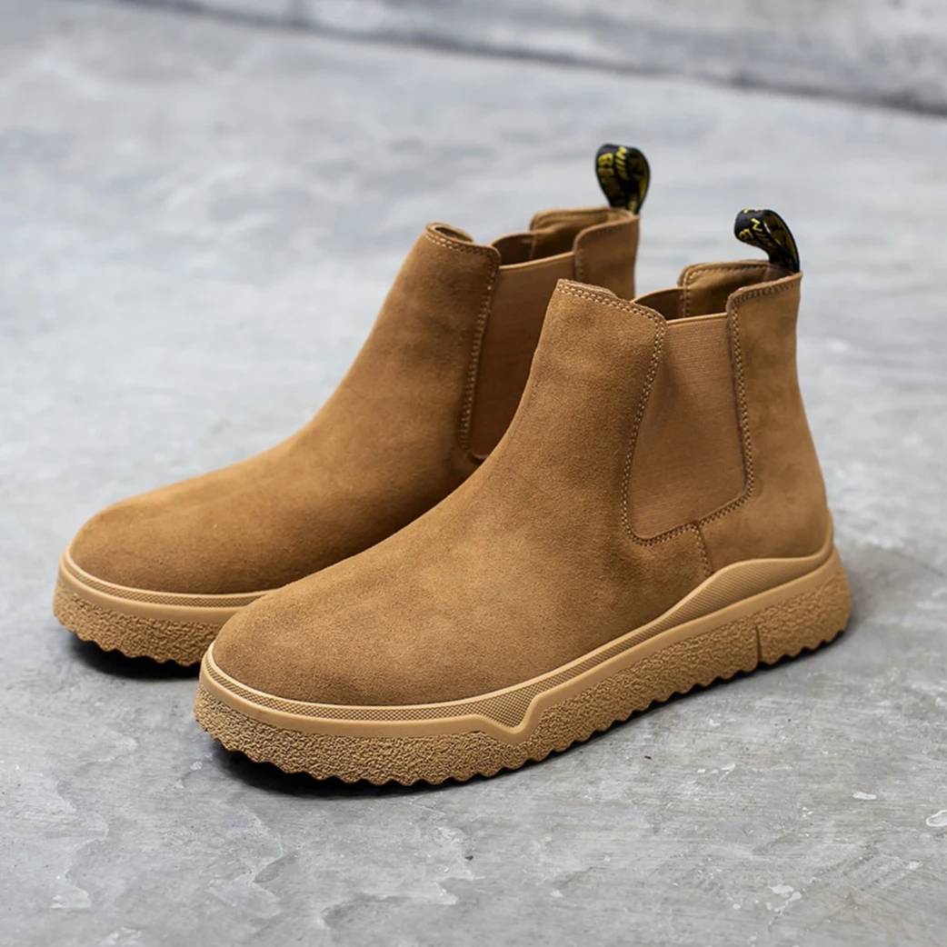 Autumn New Shoes for Men Cow Suede Leather Casual Shoes Retro Fashion Chelsea Boots Man Outdoor Ankle Boots
