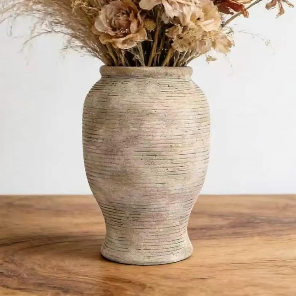 

Керамическая ваза для цветов 9 дюймов - 100% водонепроницаемая ваза в деревенском стиле, декоративная ваза с ручной отделкой и ребристой текстурой, Ди