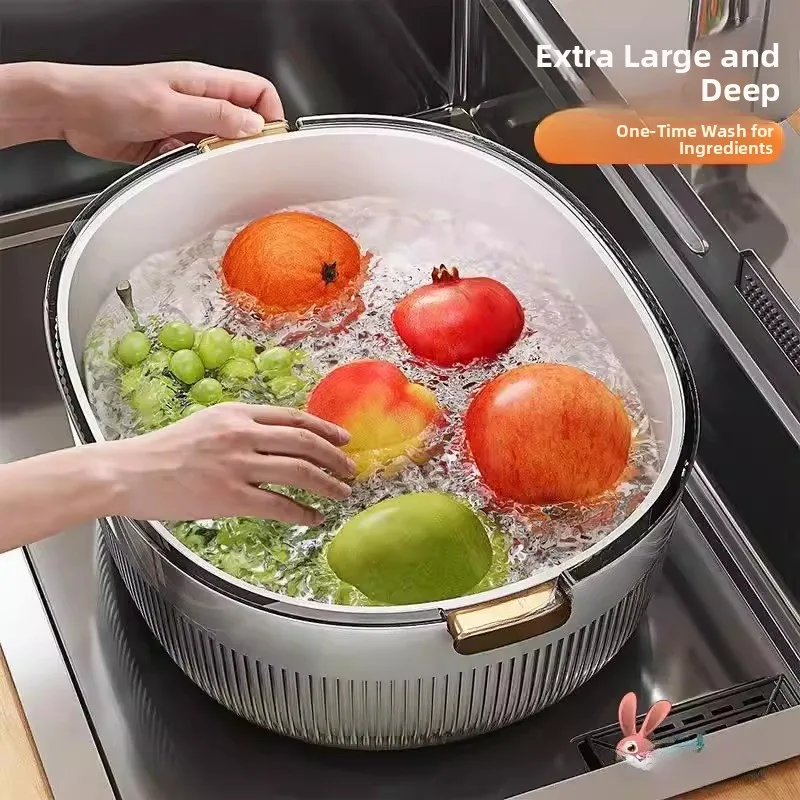 

Thiened Double Layer Kitchen Sink Vegetable Waing Basin Drain Basket Fruit Tray Living Room Tea Table Water Drain Basket