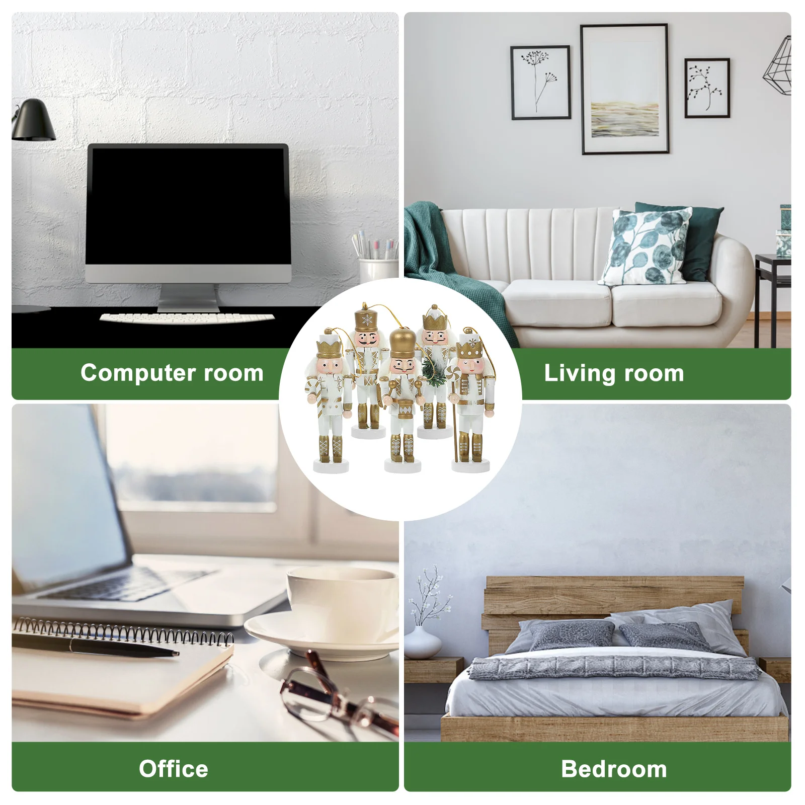 

5Pcs Hanging Wood Nutcracker Ornament Xmas Decoration Pendant for Festival Bedroom Living Room Office Door Wall Decorative Craft