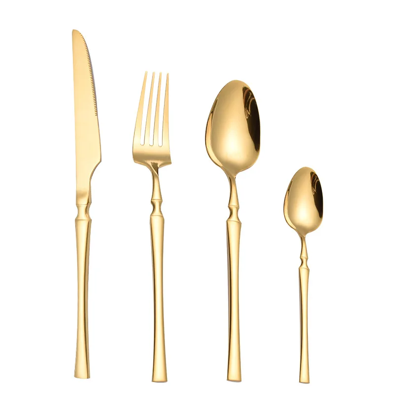 24pcs Upscale Gold Dinnerware Set Stainless Steel Tableware Knife Fork Coffee Spoon Flatware Dishwasher Safe Dinner Cutlery Gift