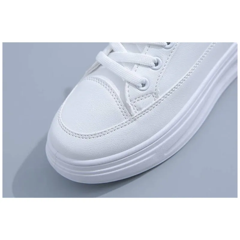 Women Casual Sneaker 2023 Spring New Leather White Shoes Fashion Korean Increase Thick Sole Shoes Girl Student Walking Shoes
