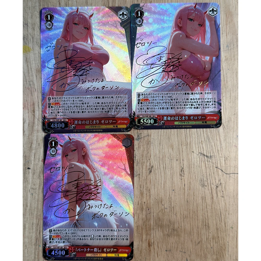 3개/세트 바이스 슈warz 애니메이션 컬렉션 카드 DARLING in the FRANXX 제로 투 시그니처 카드 리프랙티브 컬러 플래시 소년 선물