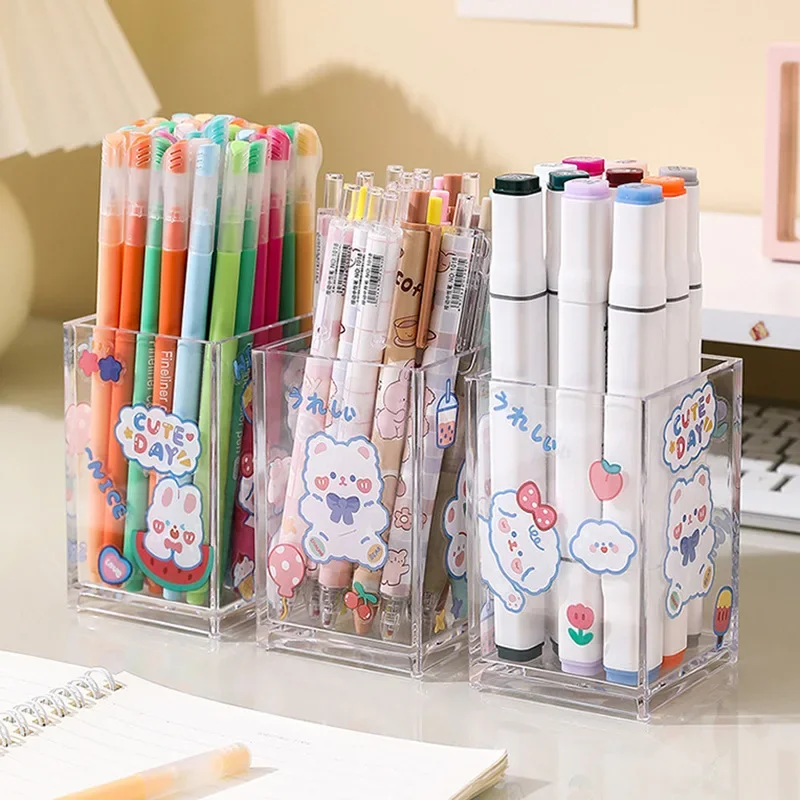 

6/10pc Transparent Acrylic Plastic Storage Box Desk Stationery Pen Holder Light Luxury High-grade Cosmetic Brush Storage Bucket