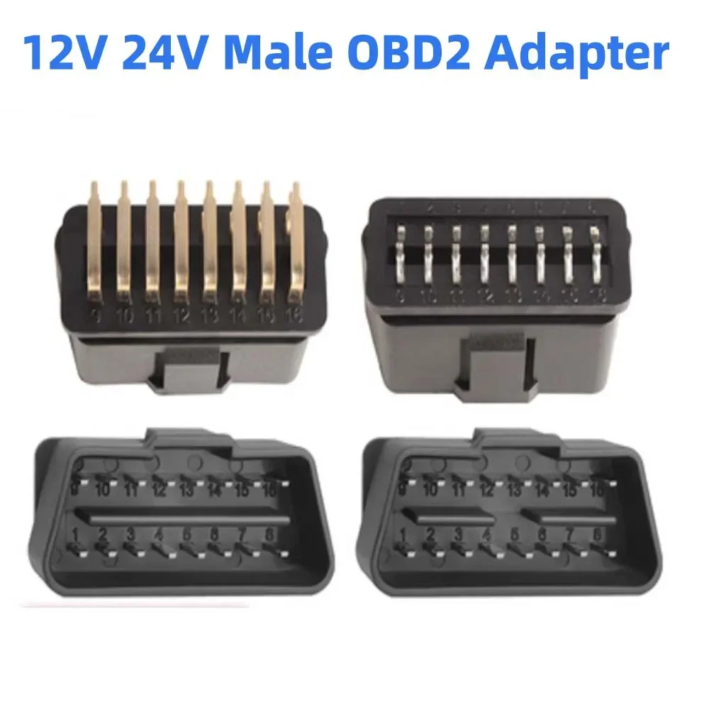 

2 шт., 12 В, 24 В, никелированный адаптер для автомобиля, грузовика, диагностический интерфейс, автомобильный OBD2, 16-контактный разъем OBDII, 16 контактов