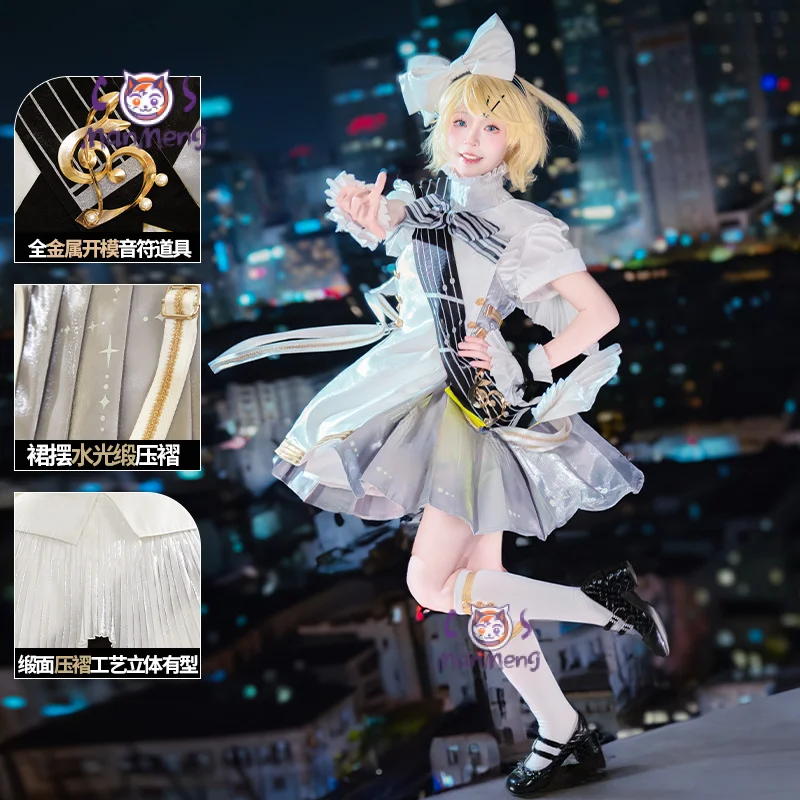 New Kagamin Rin cosplay Rin Len costume coat sleeve socks props tattoo stickers uniform set party Halloween sweet woman dress