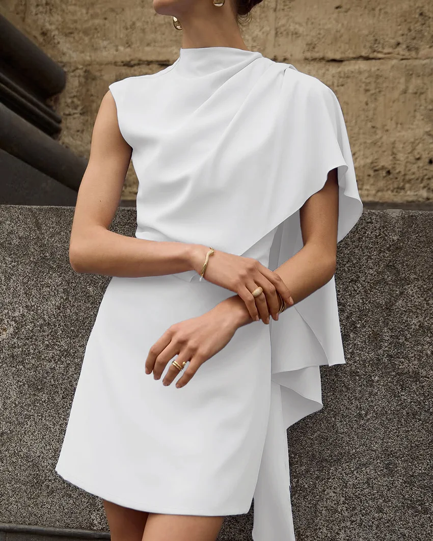 

Модное повседневное приталенное платье с асимметричным подолом для женщин, весна-осень, без рукавов, с круглым вырезом, короткое, с завышенной талией, на молнии, А-силуэт, мини-платье