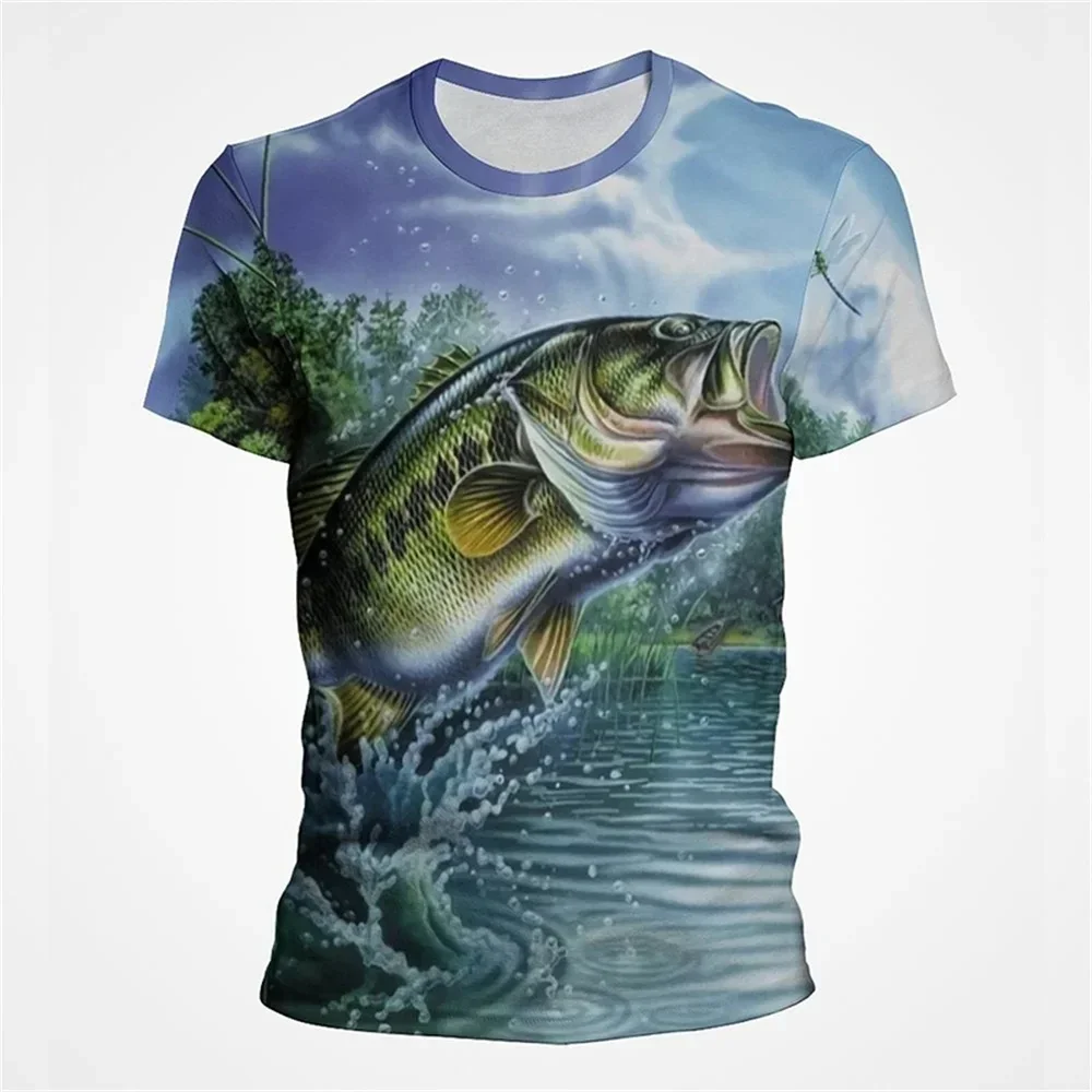 Fashion Men's Sea Fishing T-Shirt Oversized Breathable Casual Short Sleeve 3D Fish Print Large Size Comfortable Men's Pullover