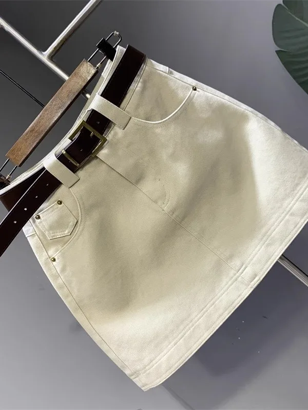 White Denim  Skirt Women's High Waist A-Line Anti-Light f Body Skirt Sli Wraparound Skirt Commute Pure Color