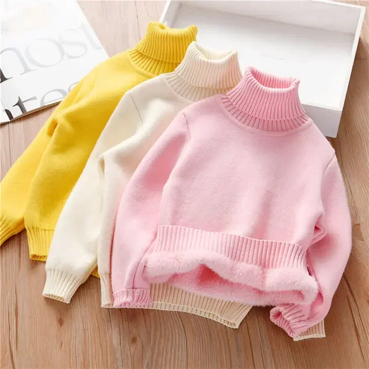 

Sweater New Baby Girls' Autumn and Winter High Neck Pullover Children's Single Layer Lining Super Thick Undercoat