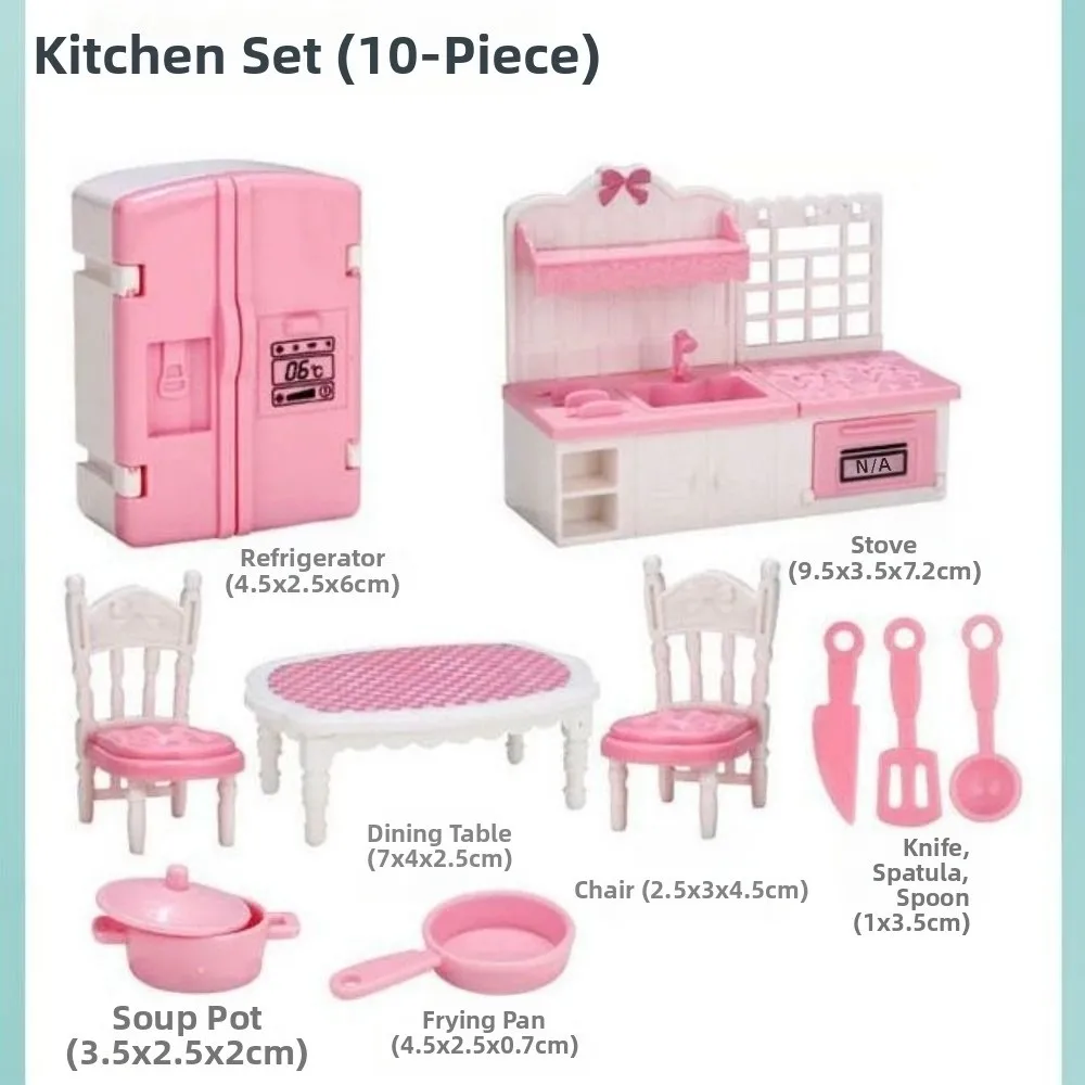 1Set High Quality 4 Styles Miniature Dollhouse Furniture Plastic Pink Living Room Bathroom Cooking Things Game Accessoies