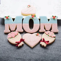 New Mother's Day Cookie Mold Mom Love Heart Shaped Cartoon Fondant Icing Cookie Cutter Novice DIY Baking Tool Cake Decorating