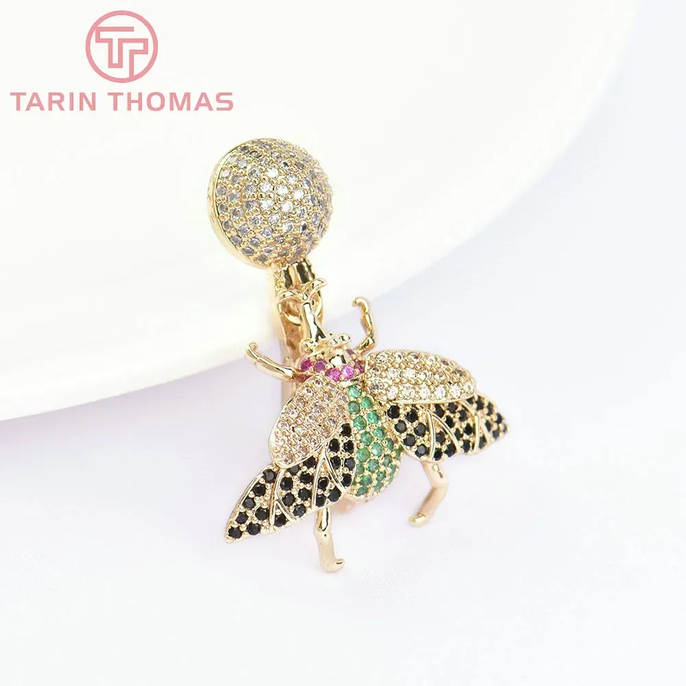 (5824) 23x33MM 24K Gold Color Brass with Zircon Insect Shape Connector Clasp Charms High Quality Jewelry Accessories Wholesale