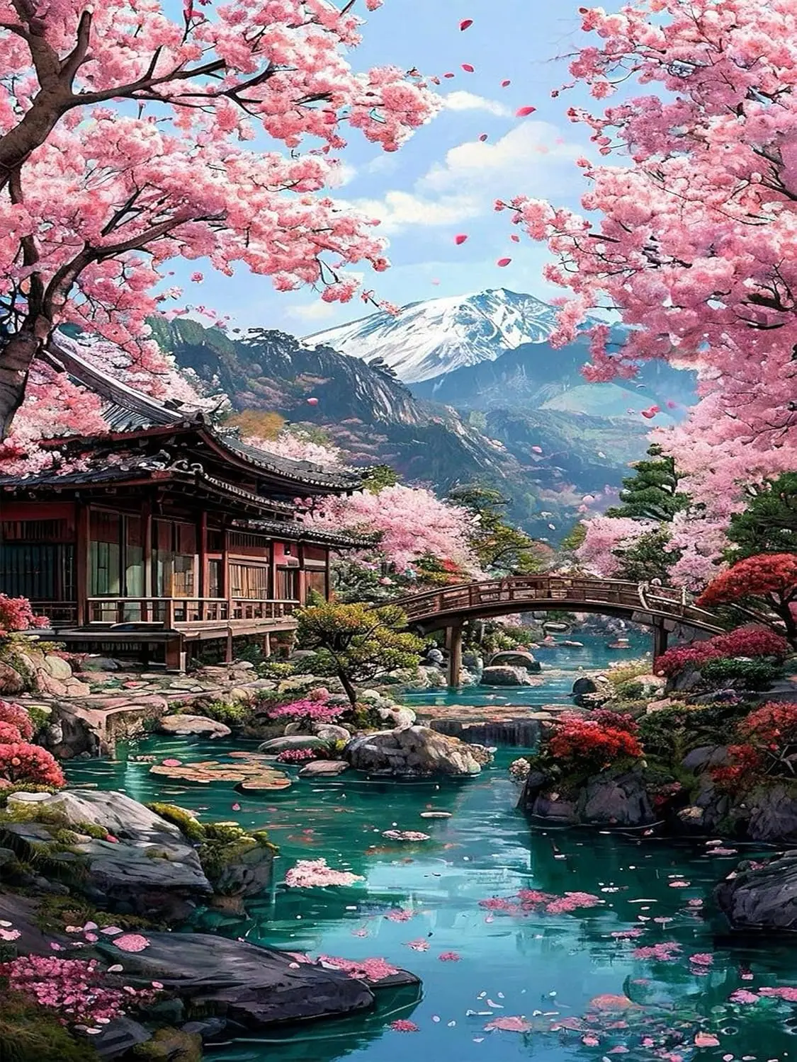 

Cherry Blossoms Diamond Art Kits for Adults, DIY Landscape Diamond Painting Kits for Beginners, 5D Full Round Drill Diamonds Art