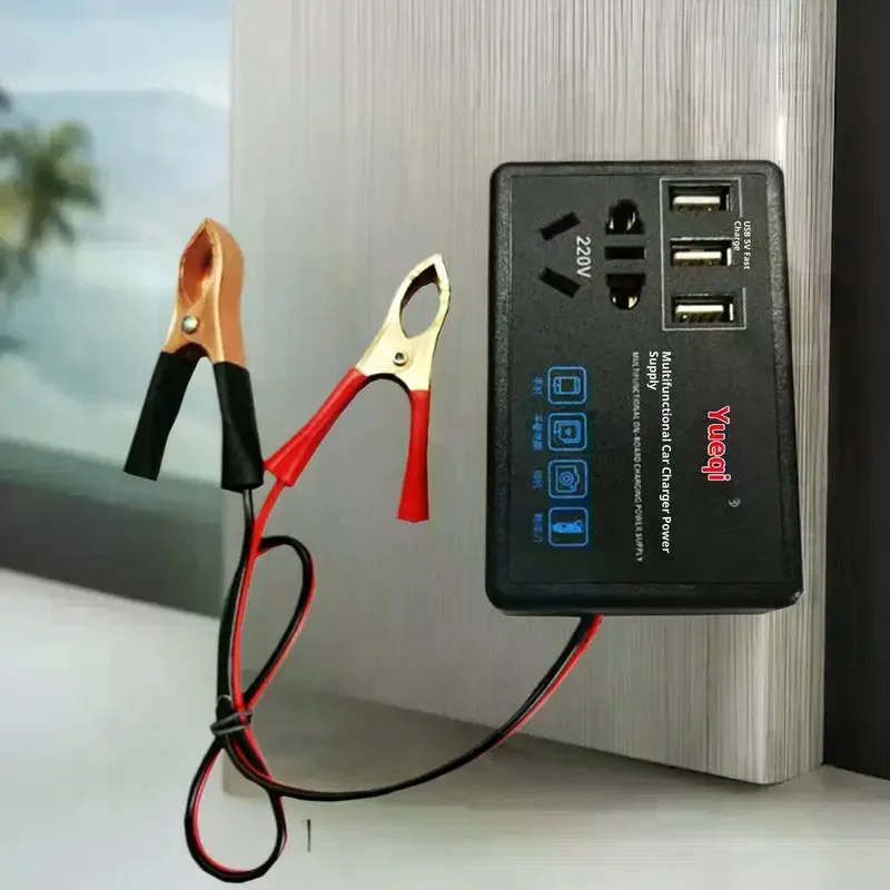 Car-Truck-RV Power Converter; Converts 12V/24V to 220V; USB Charging Port Included.