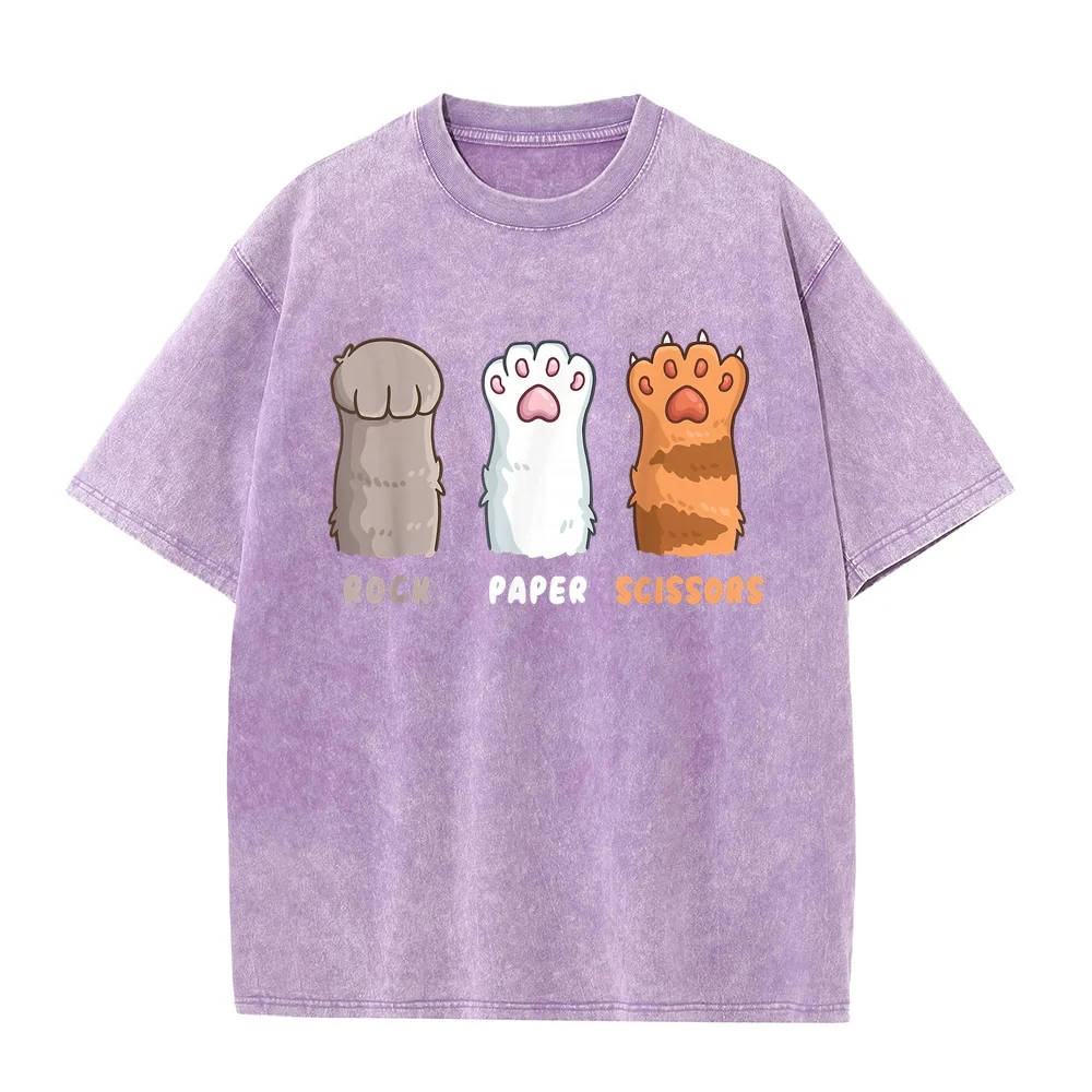 Cat Lover Owner Funny Rock Paper Scissors T-Shirt Oversized Short Sleeve Clothing Cotton Tee For Woman T Shirt Men Kitten