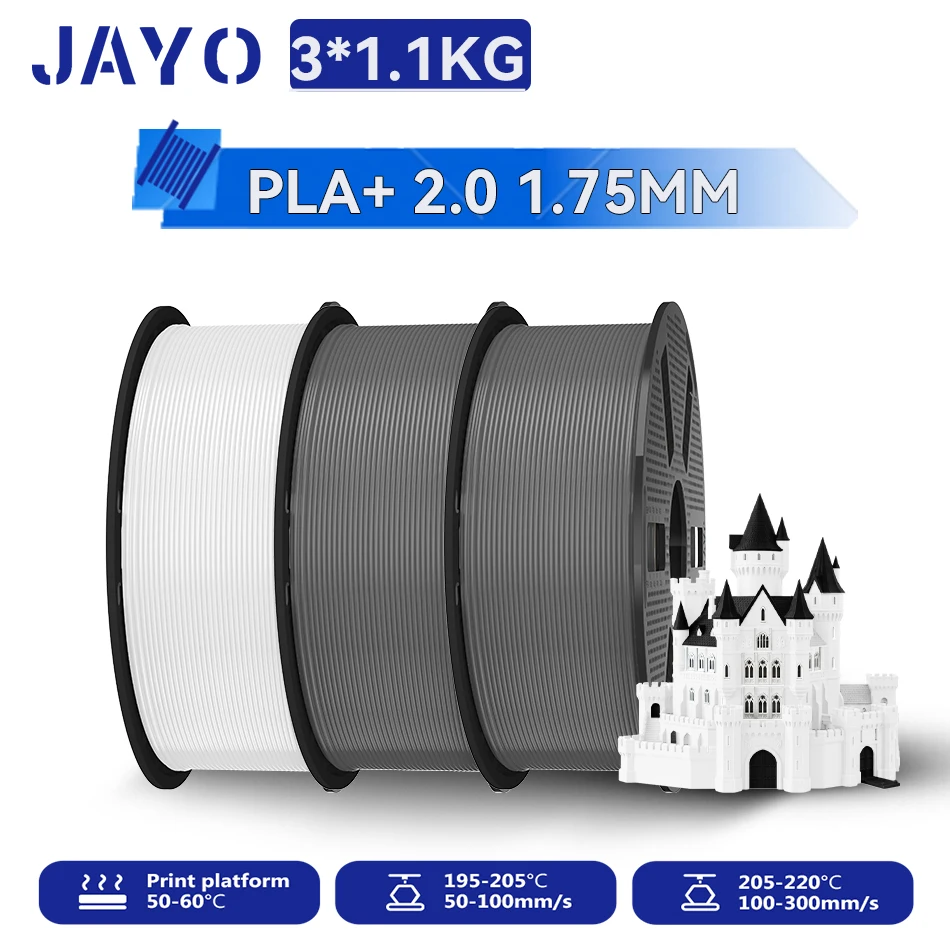 JAYO 3,3KG PLA PLUS 2.0 Filament Upgrade PLA plus 3D-Drucker-Filament Neatly PLA+2.0 3D-Druckmaterial für 99% der 3D-FDM-Drucker