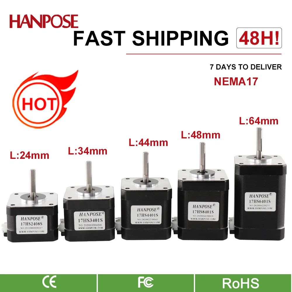 HANPSOE Nema17 Stepper Motor 4-lead 48mm 78Oz-in 52N.cm 1.8A Nema 17 motor 42BYGH (17HS8401) stepper motor for 3D printer