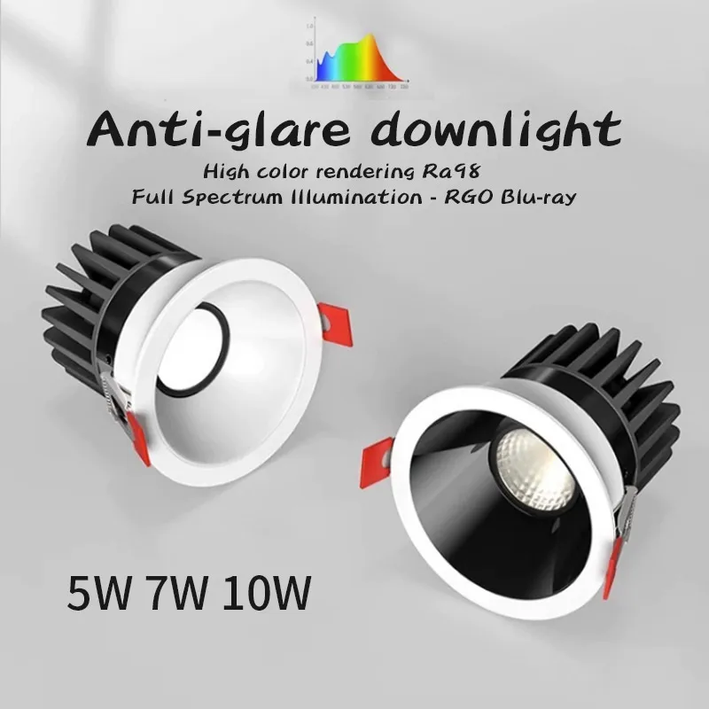 

LED downlight embedded ceiling light, cool white/warm white AC220V 3 kinds of dimming colors 5W 7W 10W home eye protection light