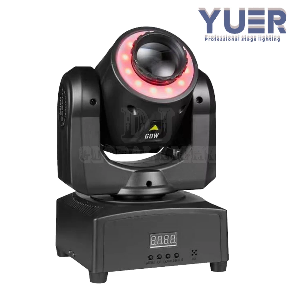 60W LED Gobo moving head light with ring 7 gobos+colors+white Auto Sound DMX512 Stage lighting for DJ Disco Club party dance YUE