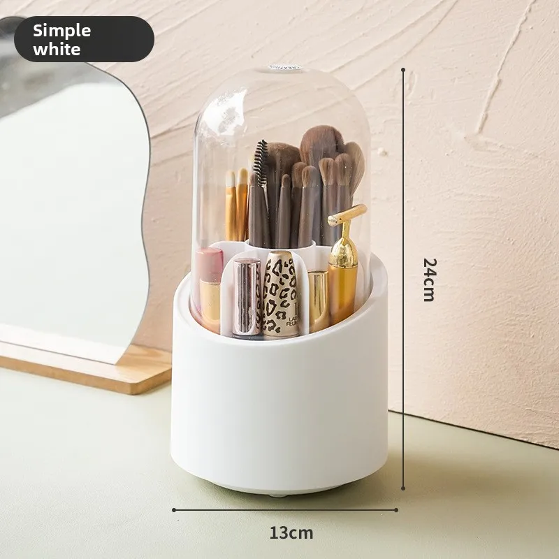 Organisateur rotatif de pinceaux de maquillage, sens Premium avec couvercle, boîte en acrylique transparente anti-poussière, étagère pour crayon à sourcils, seau en baril