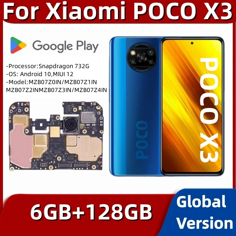 

Motherboard PCB Module for Xiaomi POCO X3, Original 5G Mainboard, Global Version, 128GB ROM