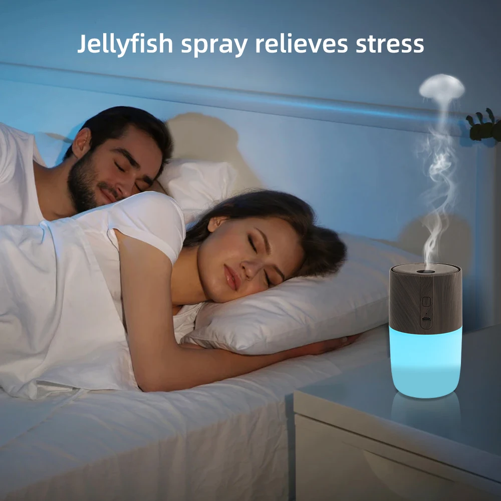 300ml Wood Grain Aromatherapy Diffuser with Humidifier, Air Purification & Soothing 7 Color LED Light  Includes 2 Essential Oils