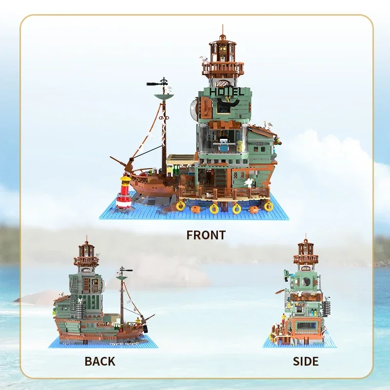 2142PCS Harbour Hotel Building Blocks Fishing Village Hut Fisherman's Wharf Model Bricks Desktop Decoration Toy For Kids Gifts