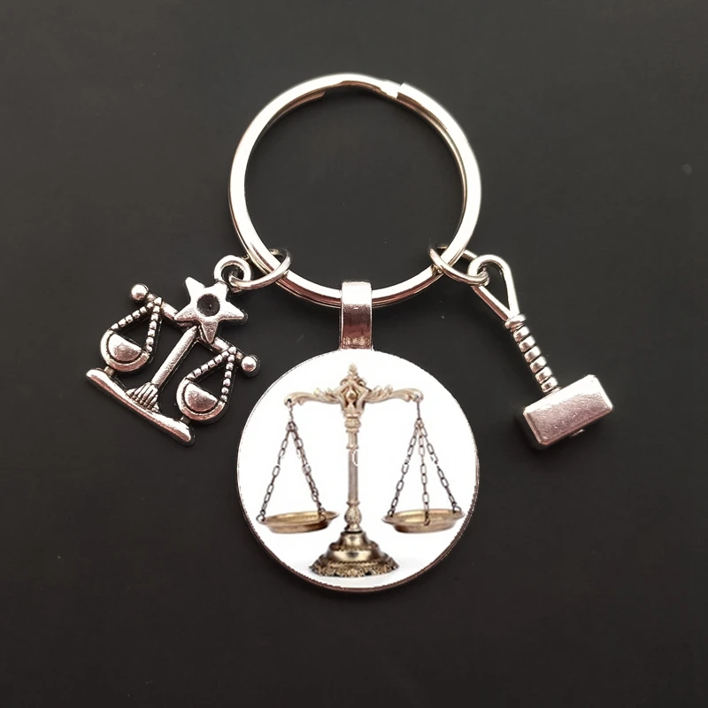 DIY lawyer keychain, justice scale keychain, judge justice hammer keychain, law school student gift, legal justice logo keychain