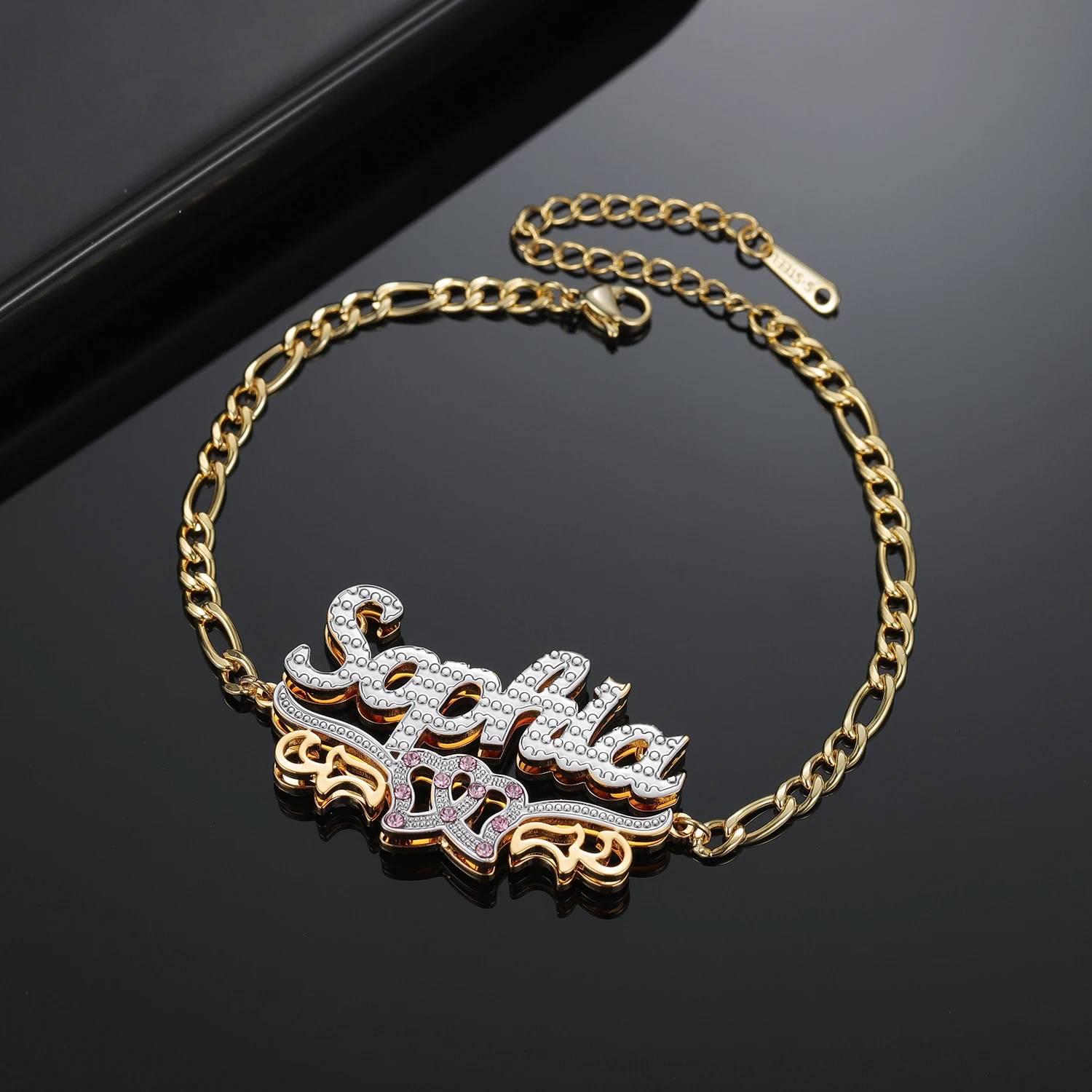 Customized Name Bangles Heart Nameplate Cuban Chain Personalized Custom Literal Stainless Steel Gold Bracelets Mother's Day Gift