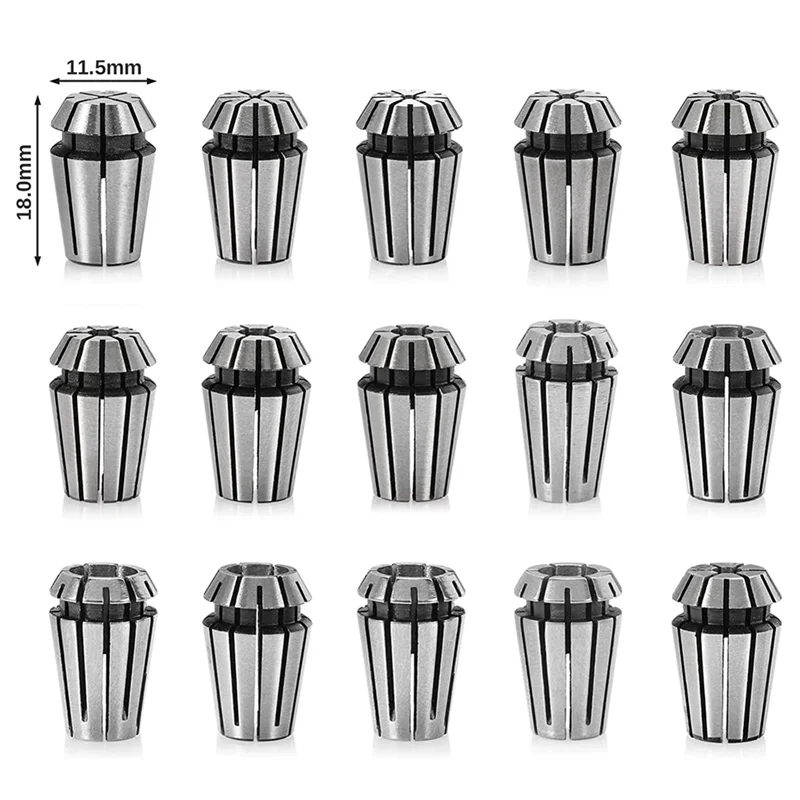 N15R-15PCS ER11 Precision Spring Collet Set For CNC Engraving Milling Lathe Chuck Tool 1.0Mm-7.0Mm & 1/4 Inch 1/8 Inch
