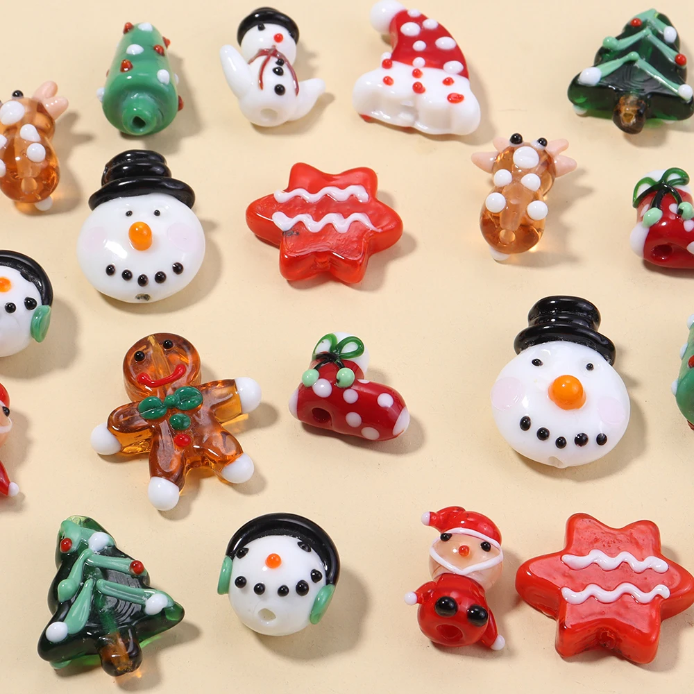 2pcs/lot Christmas Series Lampwork Glass Beads Cute Santa Claus Snowman Beads Loose Bead For DIY Jewelry Making Accessories - Image 6