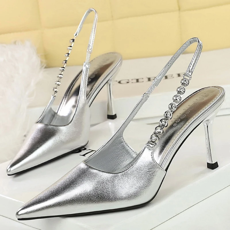 أحذية BIGTREE تصميم سلسلة حجر الراين بكعب عالي مثير طرف مدبب للنساء مضخات بكعب ستيليتو 8 سنتيمتر صنادل صيفية بكعب عالي #3