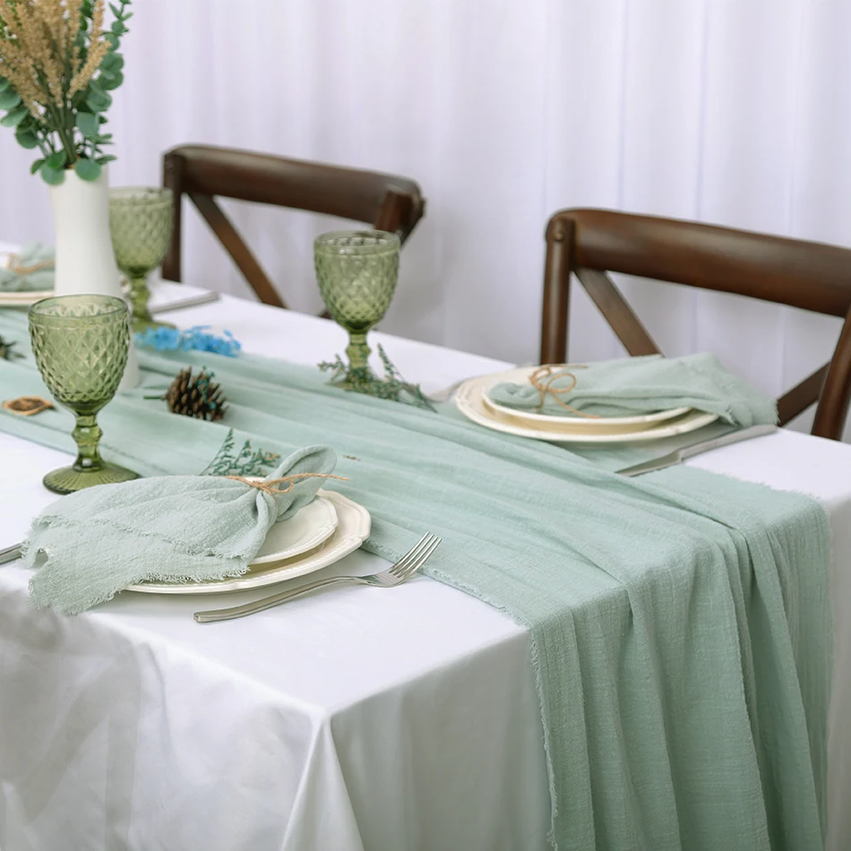 

Sage Green Table Runner,Gauze Table Runners Cotton Dining table Retro Burr Texture Vintage Home Christmas Wedding Decoration