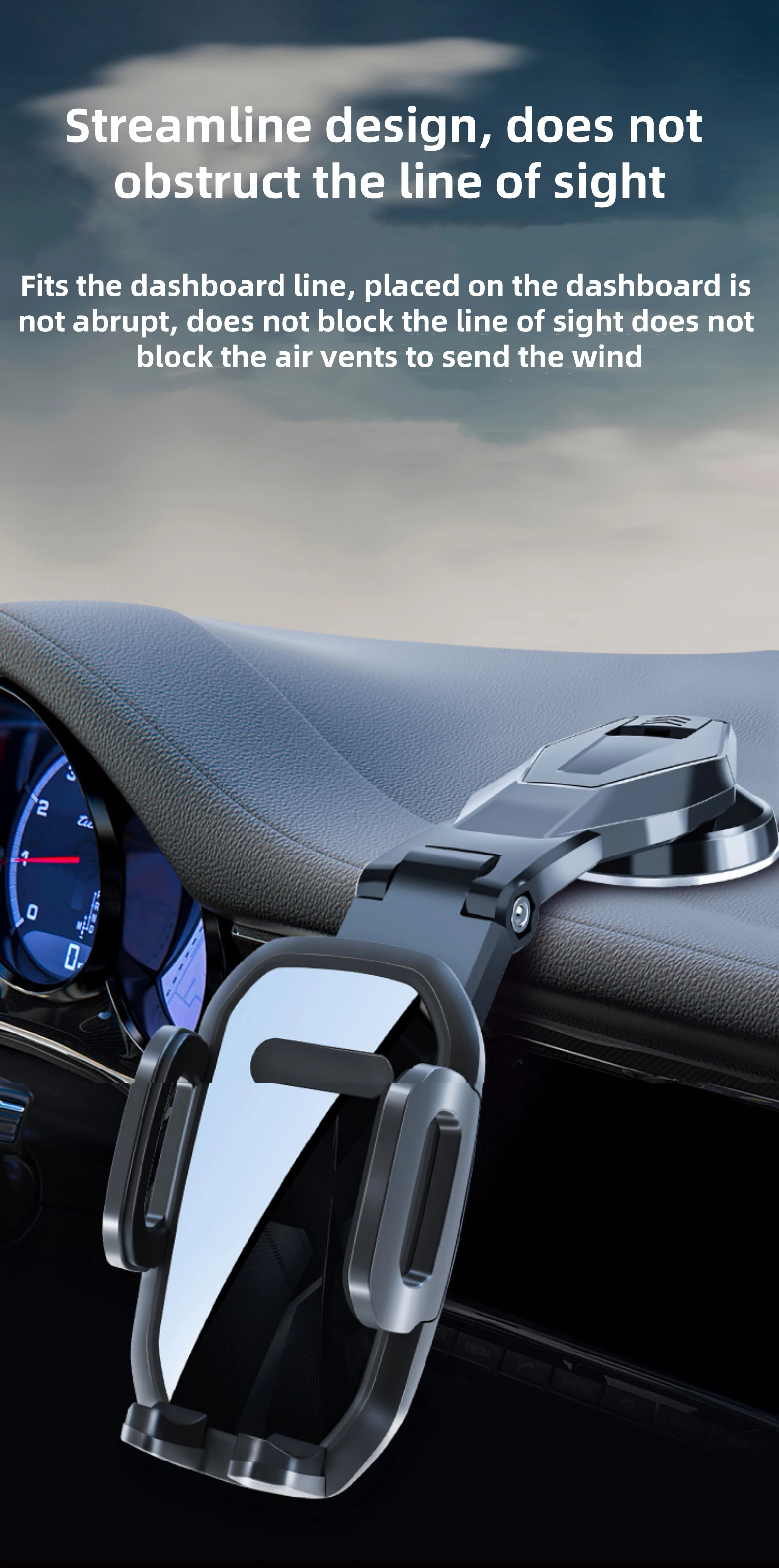 Windshield Suction Cup Dashboard Mount Car Phone Holder For iPhone 15 Samsung Adjustable Telescopic Arm Navigator Car Holder