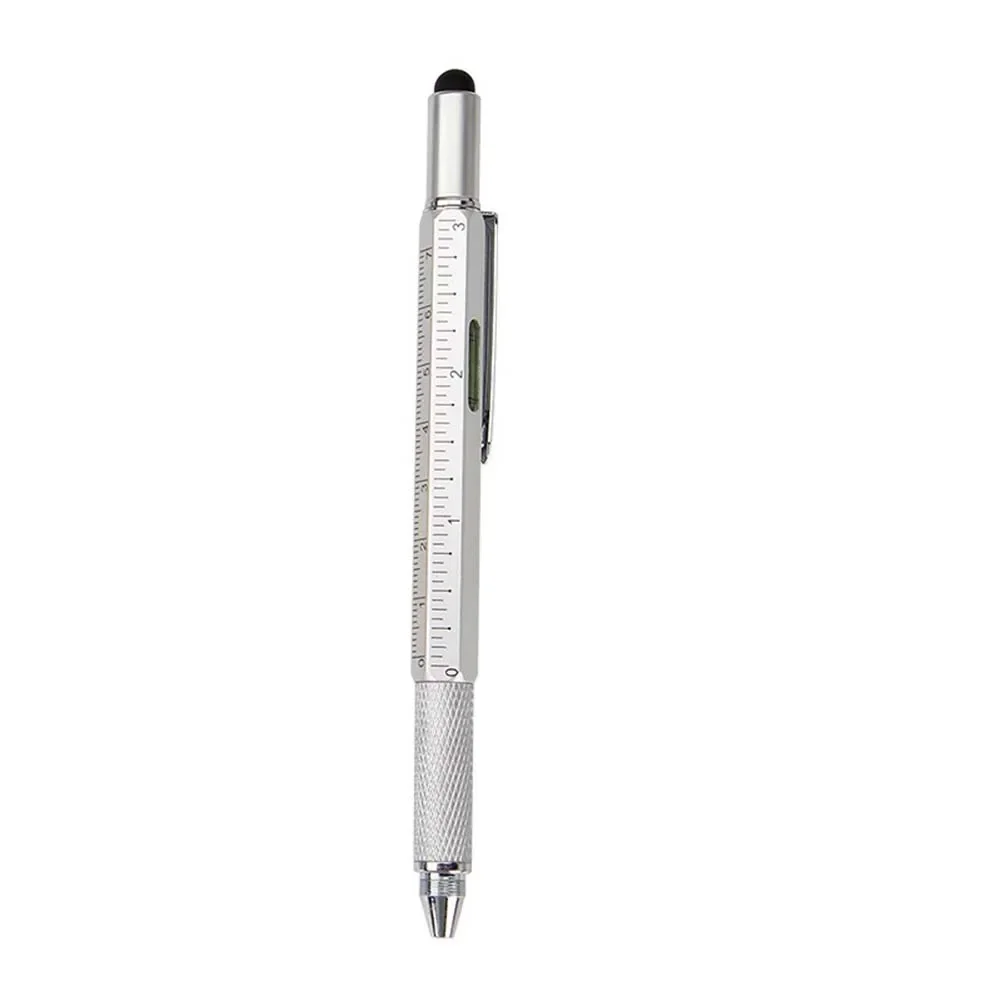 Multifunctional Tool Pen Construction Engineers Ballpoint Pen Soft Rubber Tip Level Scale Touch Screen Bubble Level