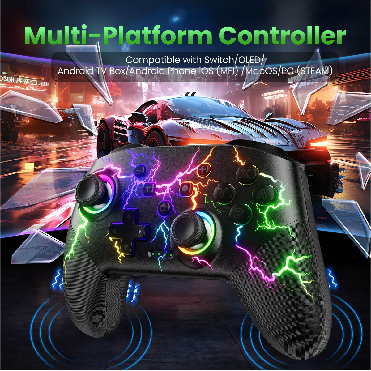 Switch Controller Compatible with Switch/Switch Lite/Switch OLED/Windows/iOS/Android, RGB Lightning Programmable 1000mAh Wireles