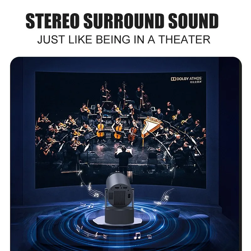 Projektor KaiAqua Smart Android 11 350ANSI z automatycznym ustawianiem ostrości, natywne rozdzielczość 1080P, obsługa 4K, Wi-Fi 6, BT5.0, przenośny, do filmów, na zewnątrz.