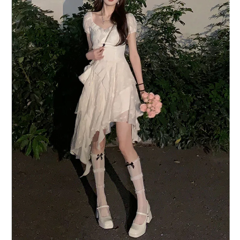 

CGC 2024 Fashion Elegant Party Womens Long White Dresses Summer Casual Short Sleeve Evening Dress Slim Kawaii Female Dresses