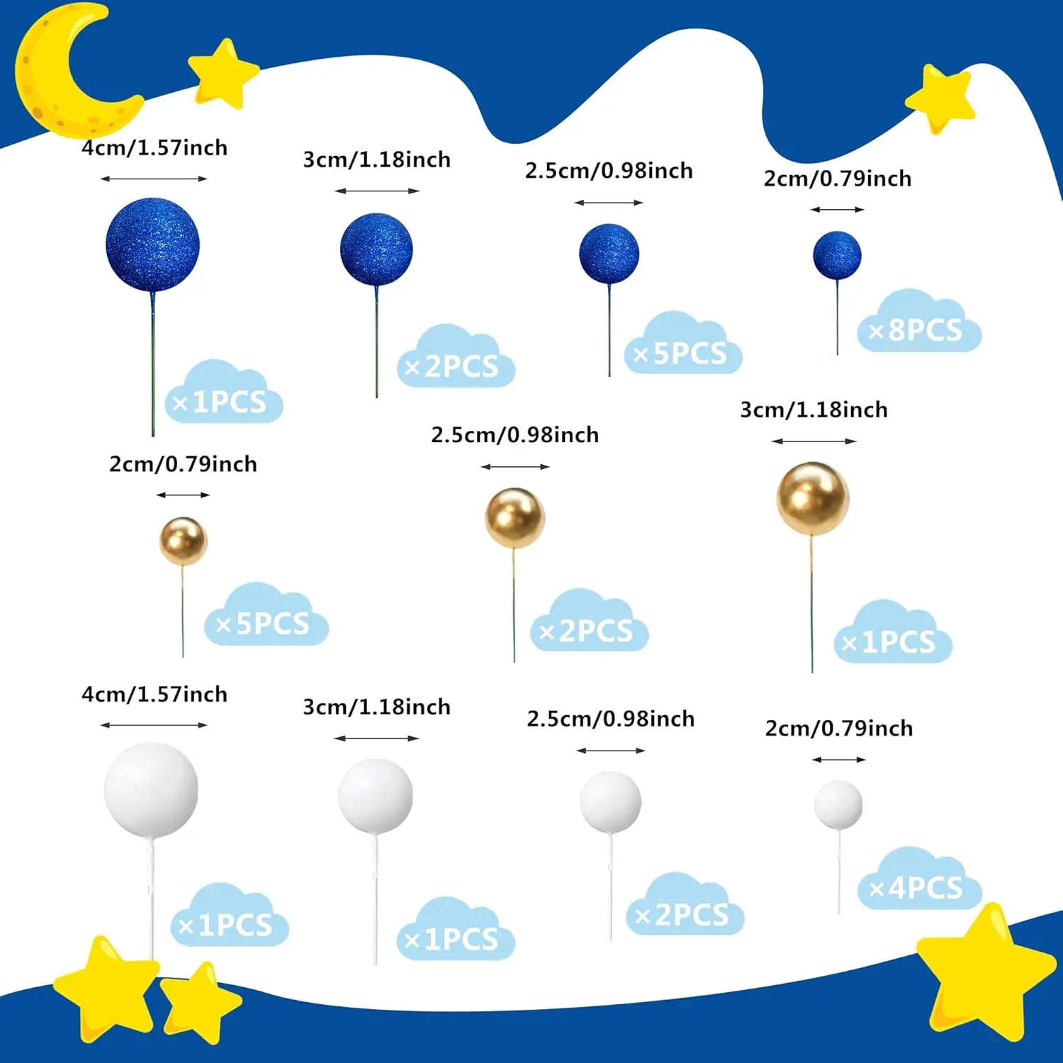 32 Stück Ball kuchen Picks bunte kugelförmige Kuchen deckel Perlen kugeln Cupcake Kuchen einsatz Topper für Geburtstags feier Hochzeits dekor – Detail 22