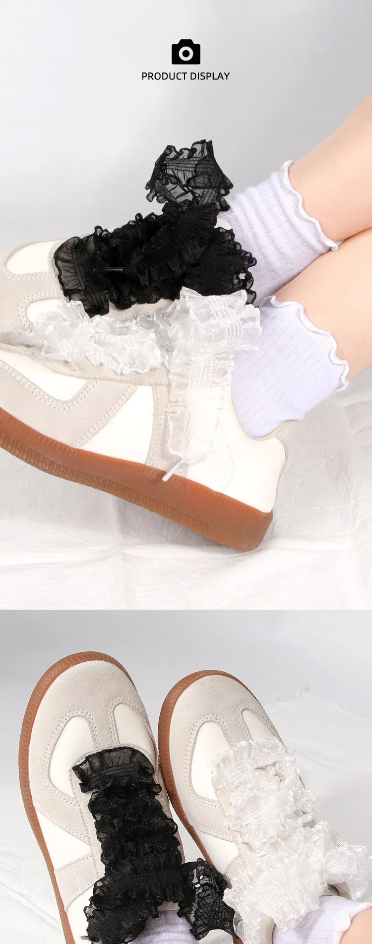 Rüschenbesetzte, transparente Schuhbänder aus Organza mit Schleife, süße, alltagstaugliche Schuhaccessoires für flache Sneaker und Freizeitschuhe. – Detail 16