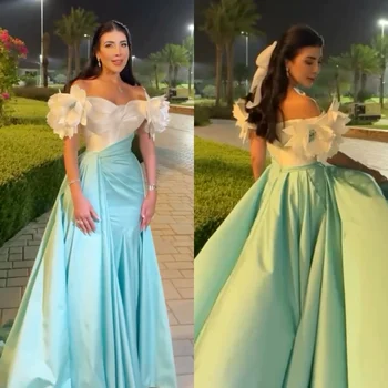 Maßgeschneiderte passende Satin-Pailletten, Perlenblume, gerüscht, A-Linie, schulterfrei, lange Kleider, Heimkehrkleider, klassisch, exquisit