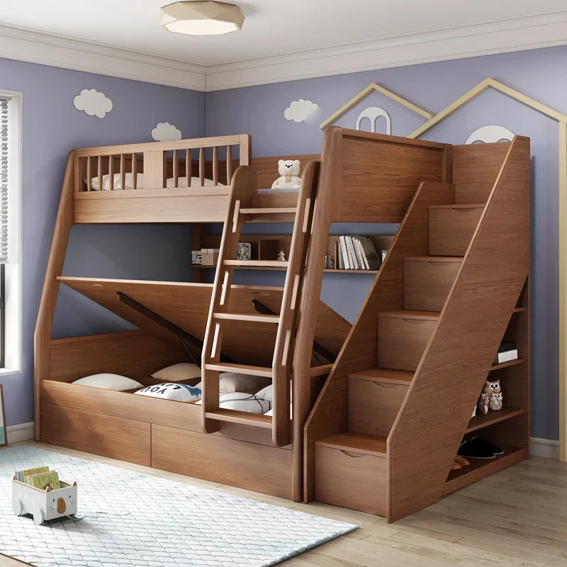 Bunk bed, adult small apartment, children\'s mother bed, solid wood, two-story adult multi-functional combination