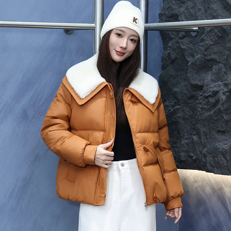 Fashion Lamb Fur Lapel Winter Down Cotton Jacket Women Coat 2026 New Korean Thick Parkas Female Warm Snow Outerwear Overcoat