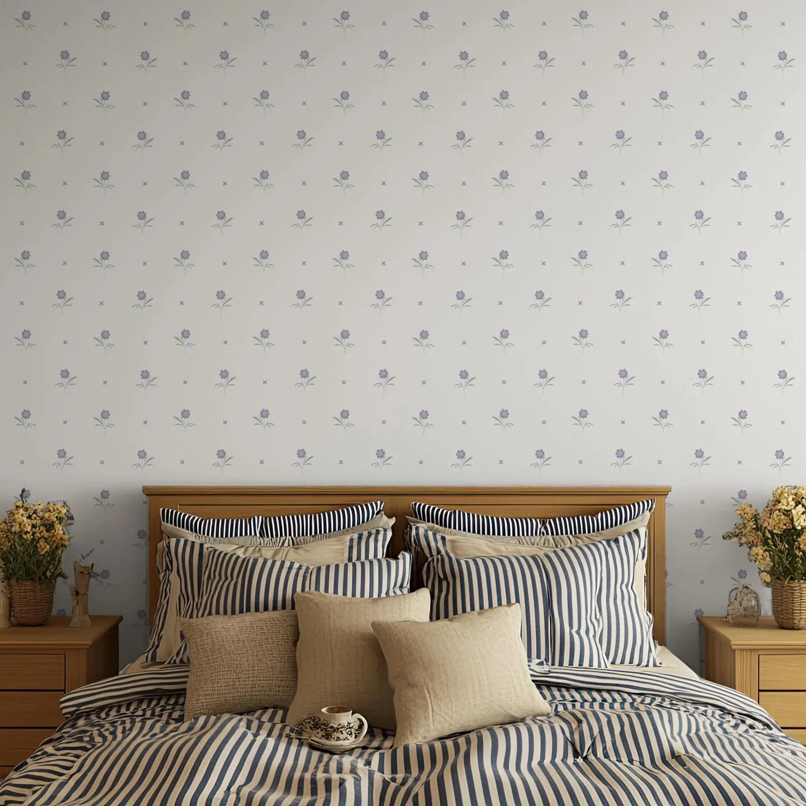 Light Floral Botanical Minimalistic Peel & Stick Wallpaper, Cottage Or Farmhouse Classic Wall Paper,Traditional Or Self-adhesive