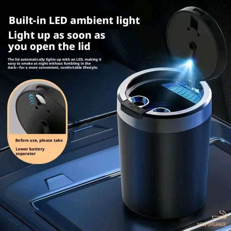 Universal Auto Ashtray Sealed Lid LED Lamp Aluminum Alloy Smokeless Anti Odor Ash Cup Washable Detachable Car Interior Accessory view 4