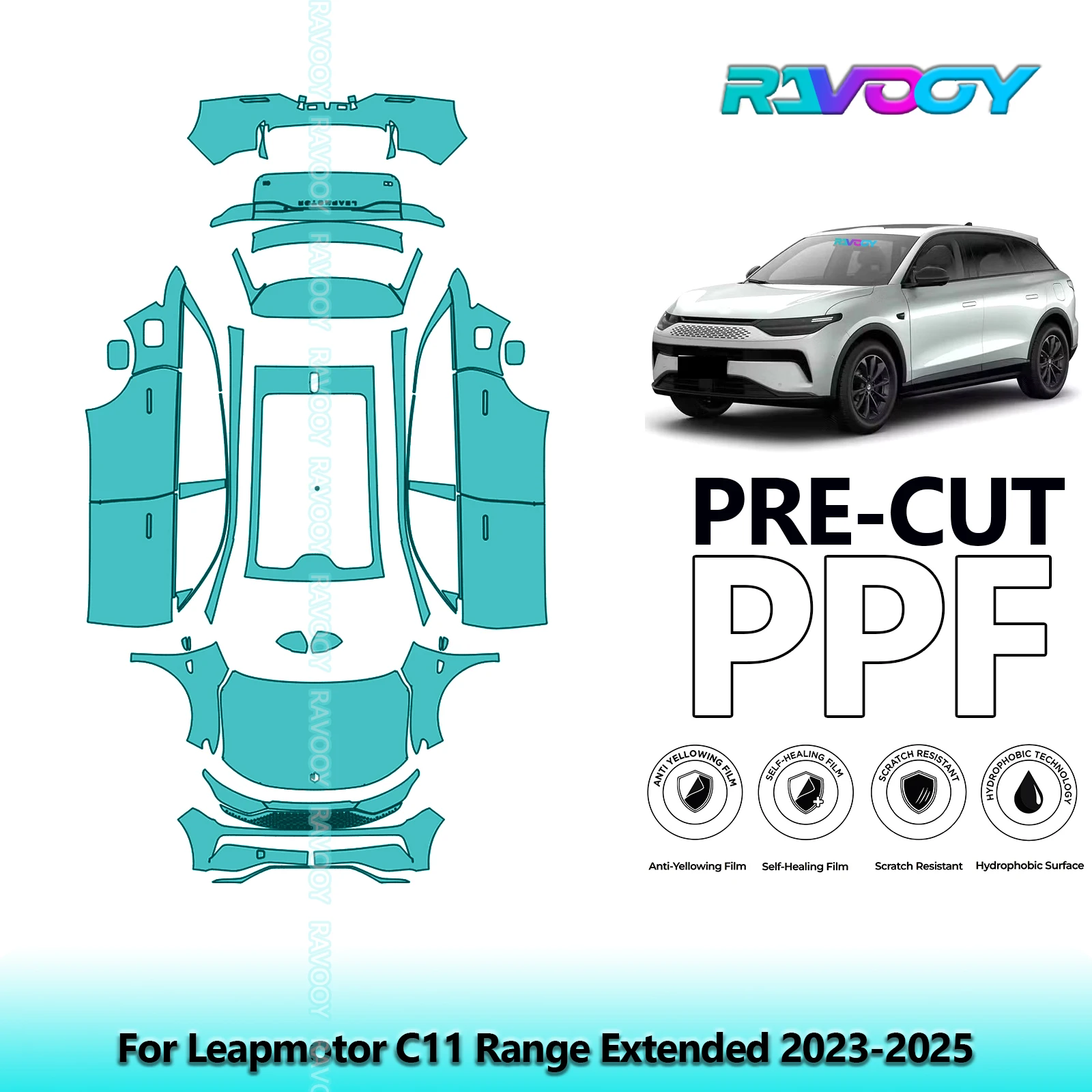 For Leapmotor C11 Range Extended 2023-2025 Full Body 8.5Mil Pre-Cut Paint Protection Film PPF Stone Chip Kit | Clear/Matte/Black