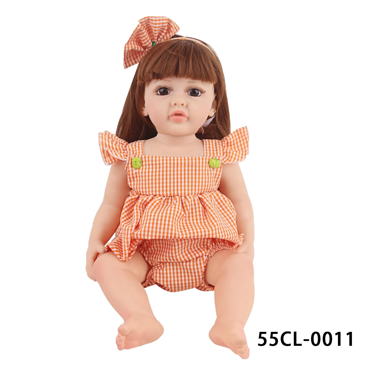 Saia xadrez amarela e roupa hairband para reborn girl, vestido de boneca, terno de roupas, acessórios de brinquedos, 55cm, 22"