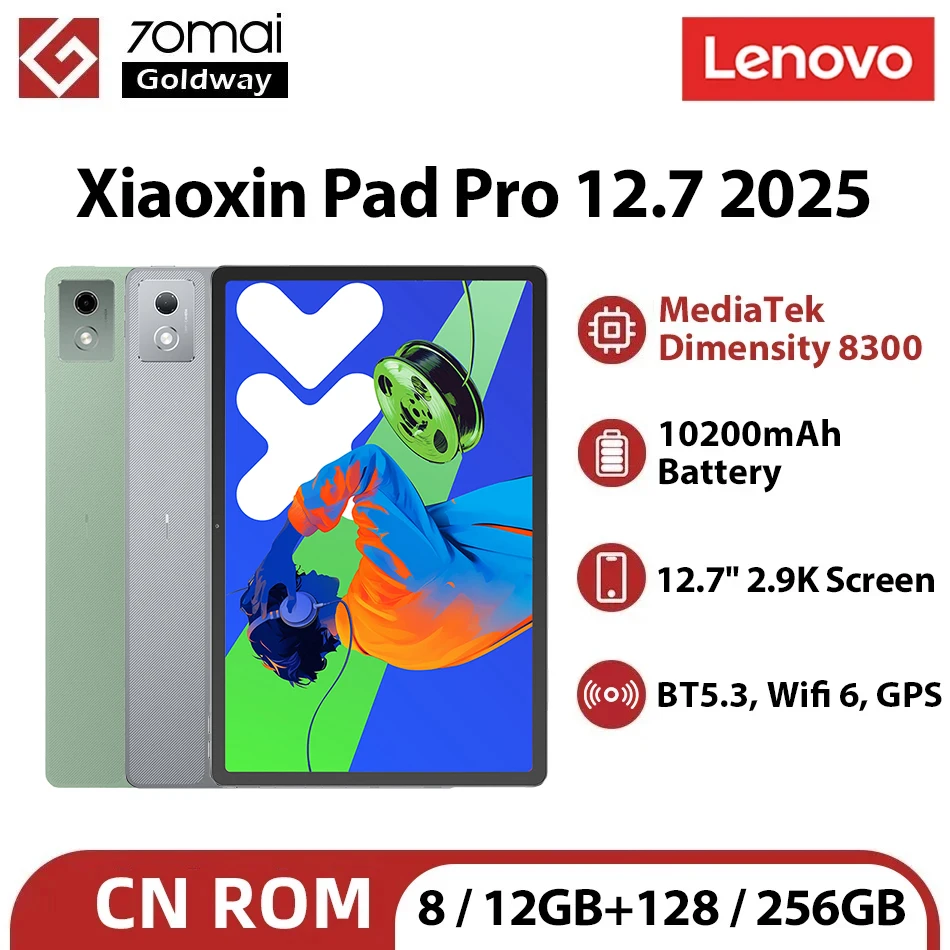 Lenovo Xiaoxin Pad Pro 2025 12.7 ''Tablet 8GB 12GB RAM 128GB 256GB ROM MTK Dimensity 8300 13MP Fotocamera 10200mAh Batteria Andoid 14