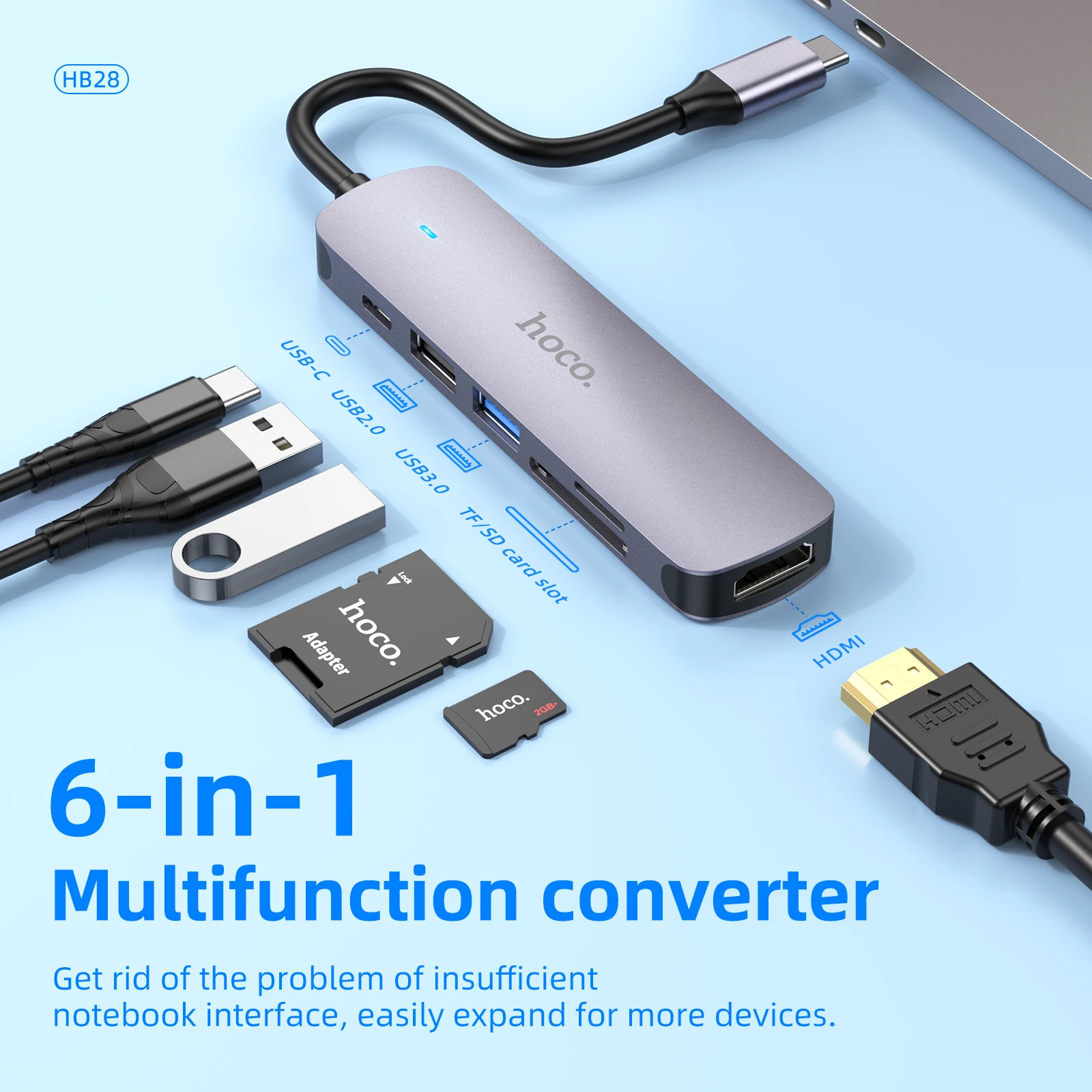 

HOCO HB28 USB C HuB Type C к USB 3.0 2.0 Адаптер PD60W Док-станция для MacBook Pro Air HDMI Splitter 4K 30HZ HDTV OTG Адаптеры